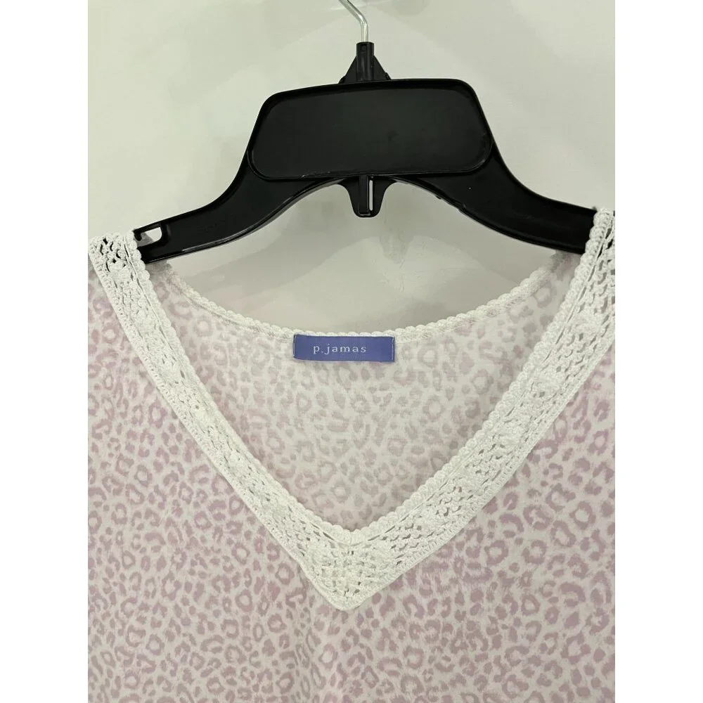 NWOT P.Jamas Light Baby Pink Lepoard Animal Print Nightgown Pima Cotton XL - Picture 3 of 6
